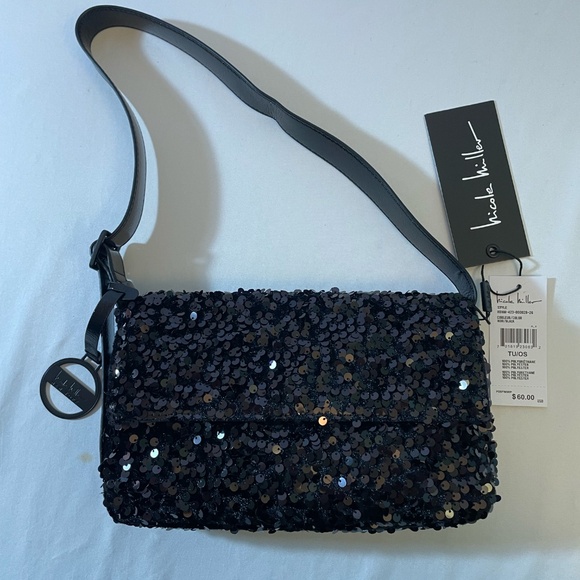 Shoulder Bag Purse Gold Sequins Faux Leather Nicole Miller Mini Holiday Party - Picture 1 of 3
